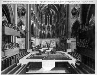 Vista del interior de la colegiata de San Pedro en Westminster (abadía de Westminster) antes de la coronación de Jacobo II (1633-1701), 1688